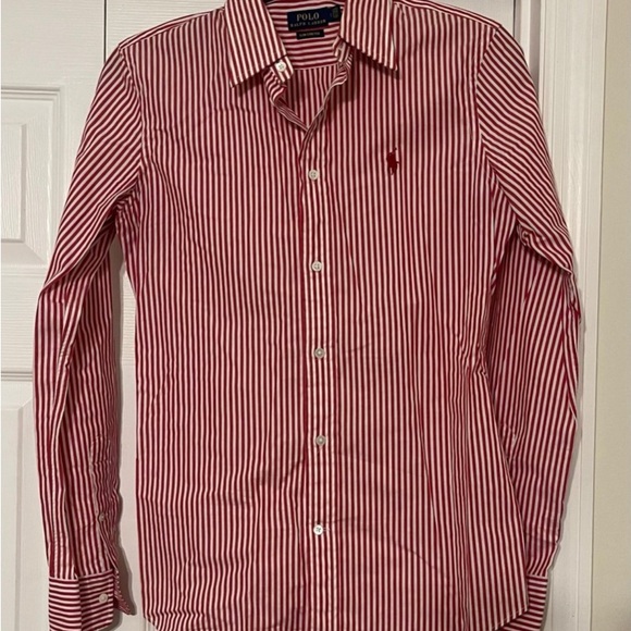 POLO RALPH LAUREN SLIM STRETCH FIT RED AND WHITE STRIPED WOMEN’S SIZE 2 - Picture 8 of 9